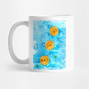 Oranges & Melting Ice Blocks Bright Blue - For Fruit Lovers. Mug